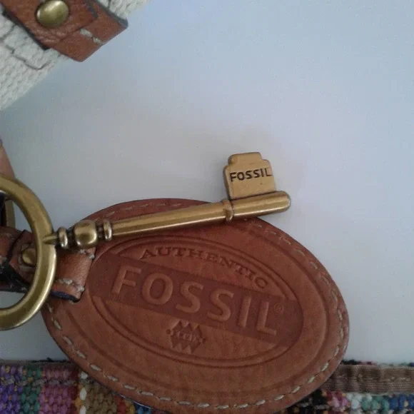 Fossil  Striped Women's Brown Canvas Shoulder Bag Leather Accents Handbag Medium - Picture 10 of 12